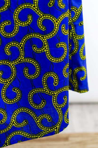 The Ultimate Phoebe Blue African Print Swirly Pleated Maxi Skirt