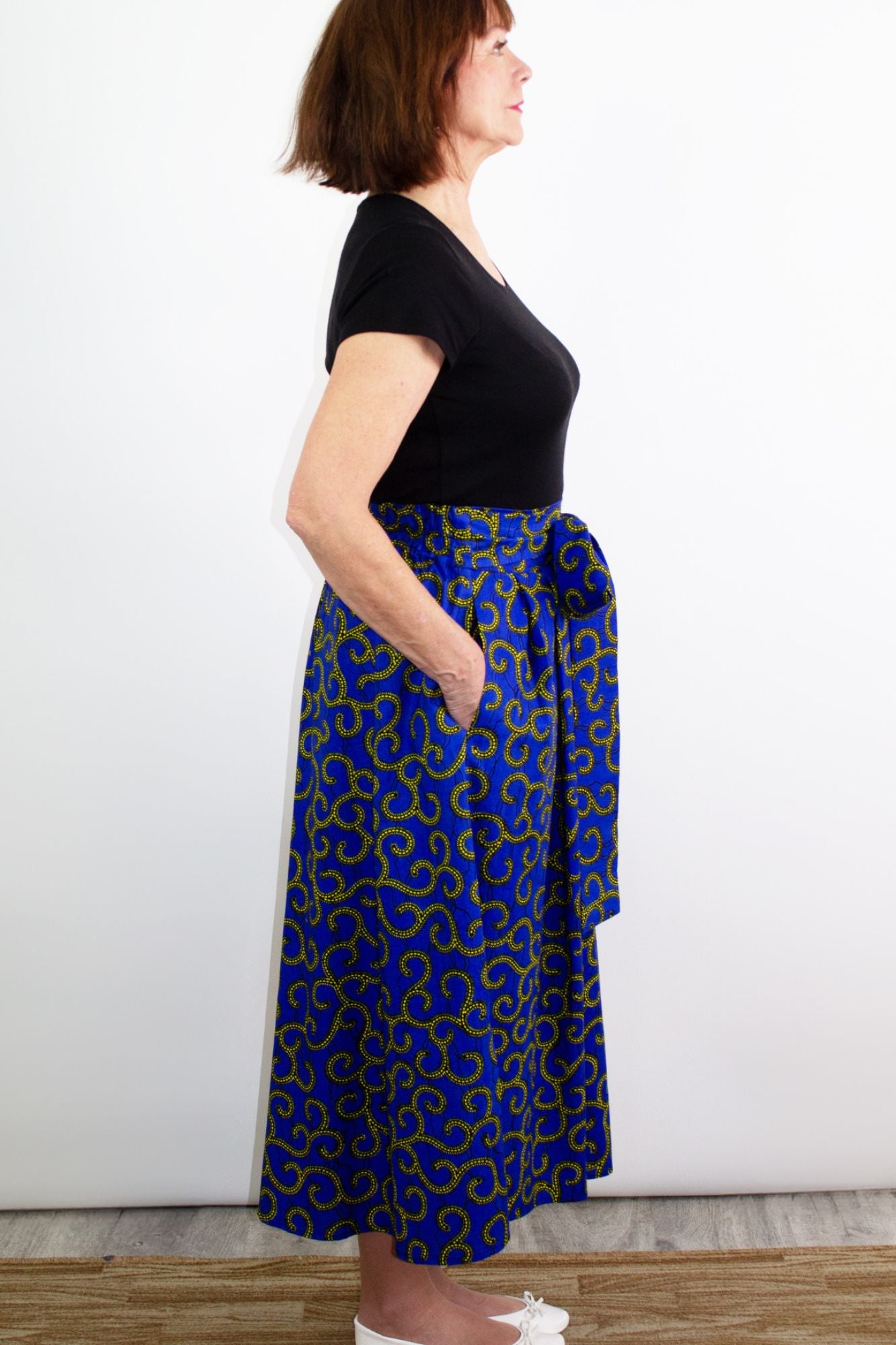 The Ultimate Phoebe Blue African Print Swirly Pleated Maxi Skirt