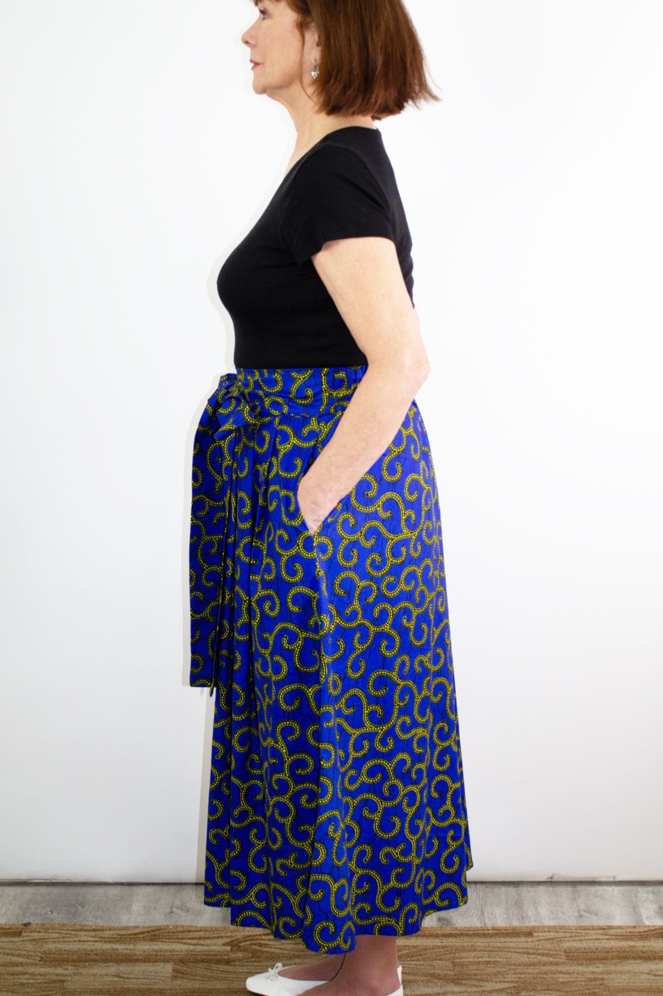 The Ultimate Phoebe Blue African Print Swirly Pleated Maxi Skirt