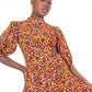 Camille African Print Puff Sleeve Dress Orange