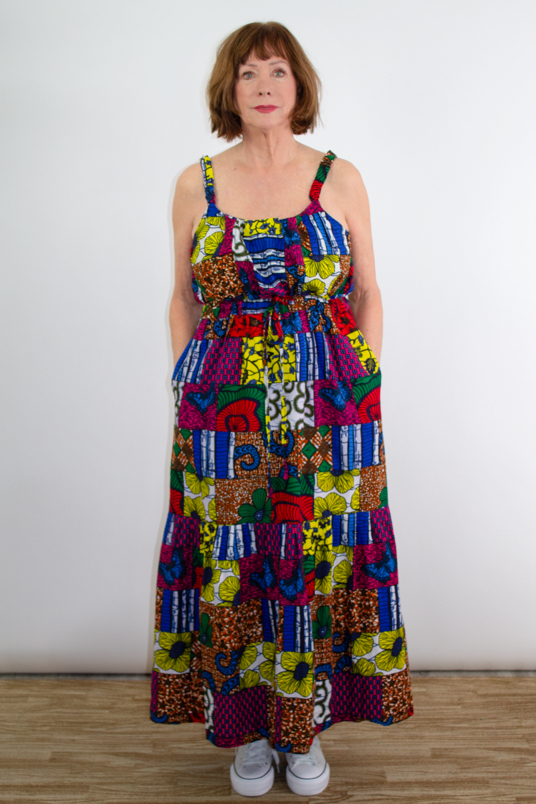 Model posing in Beatrice African Print Maxi Dress Ankara Dress Clothes.