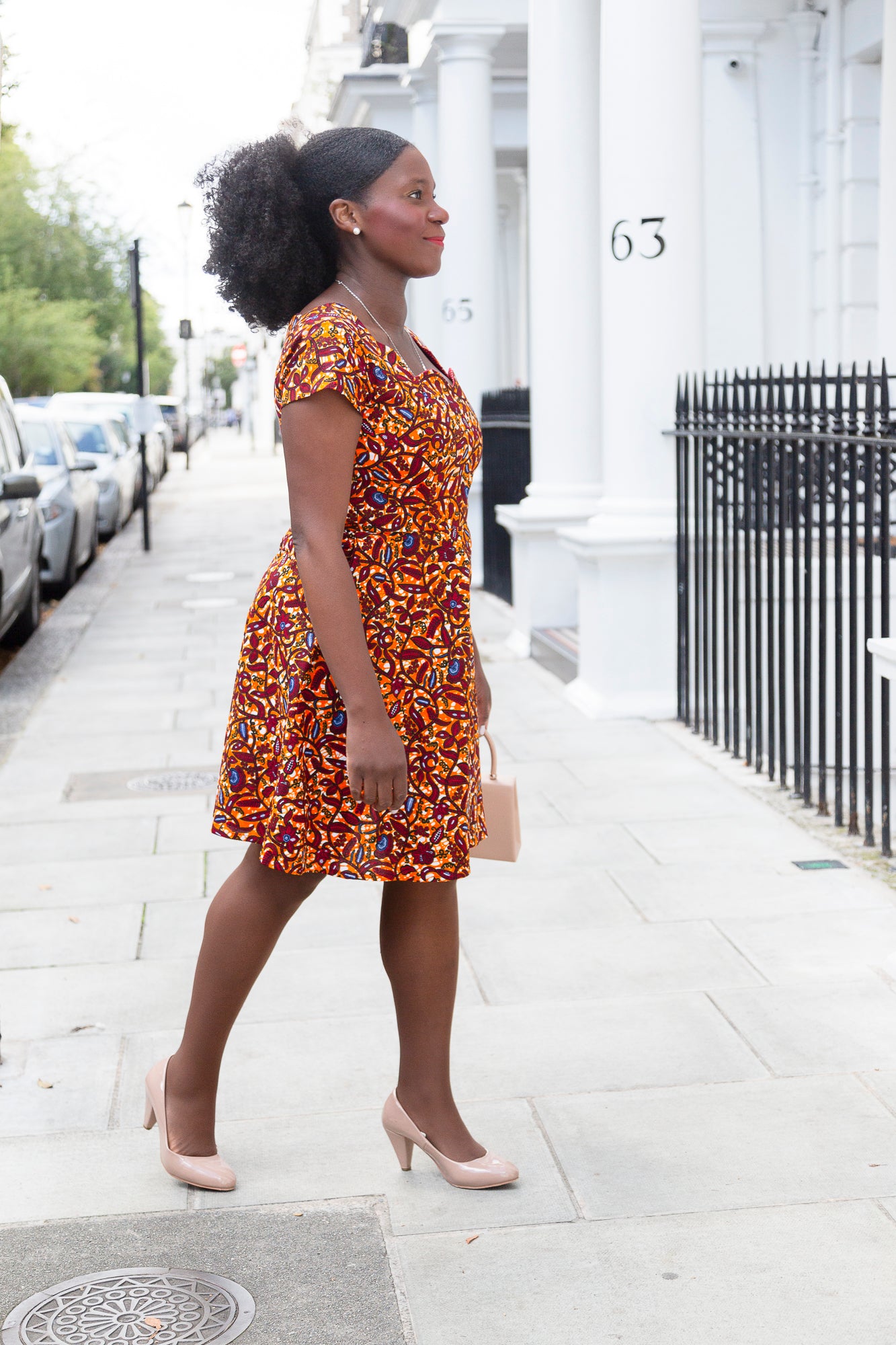 The Ultimate Oma African Print Scallop neckline Knee-Length Dress Orange Ankara