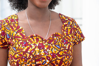 The Ultimate Oma African Print Scallop neckline Knee-Length Dress Orange Ankara