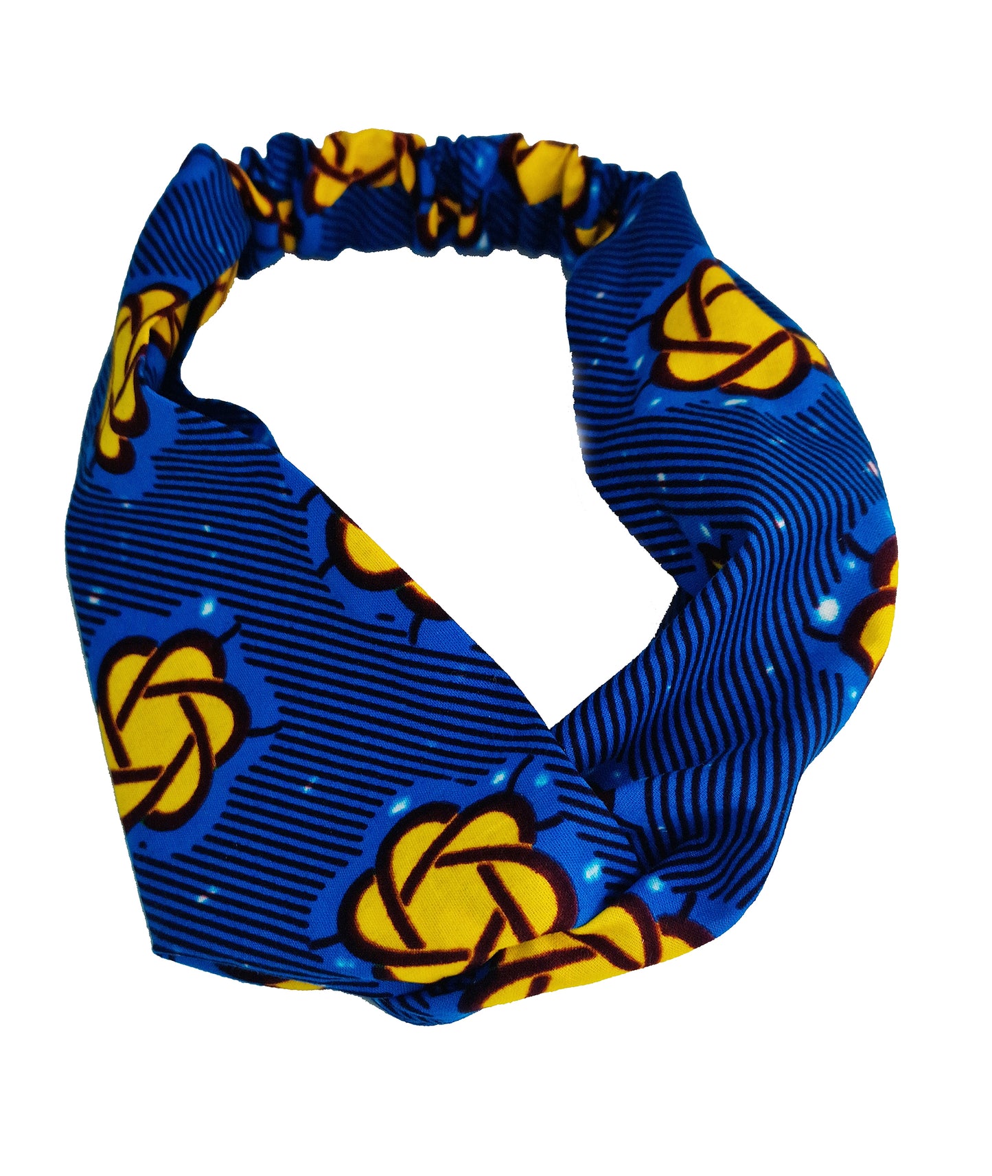 African Print Fabric Handmade Top Knot Headband Blue Ankara Cotton Elasticated Stretchy Wide Large by Dovetailed