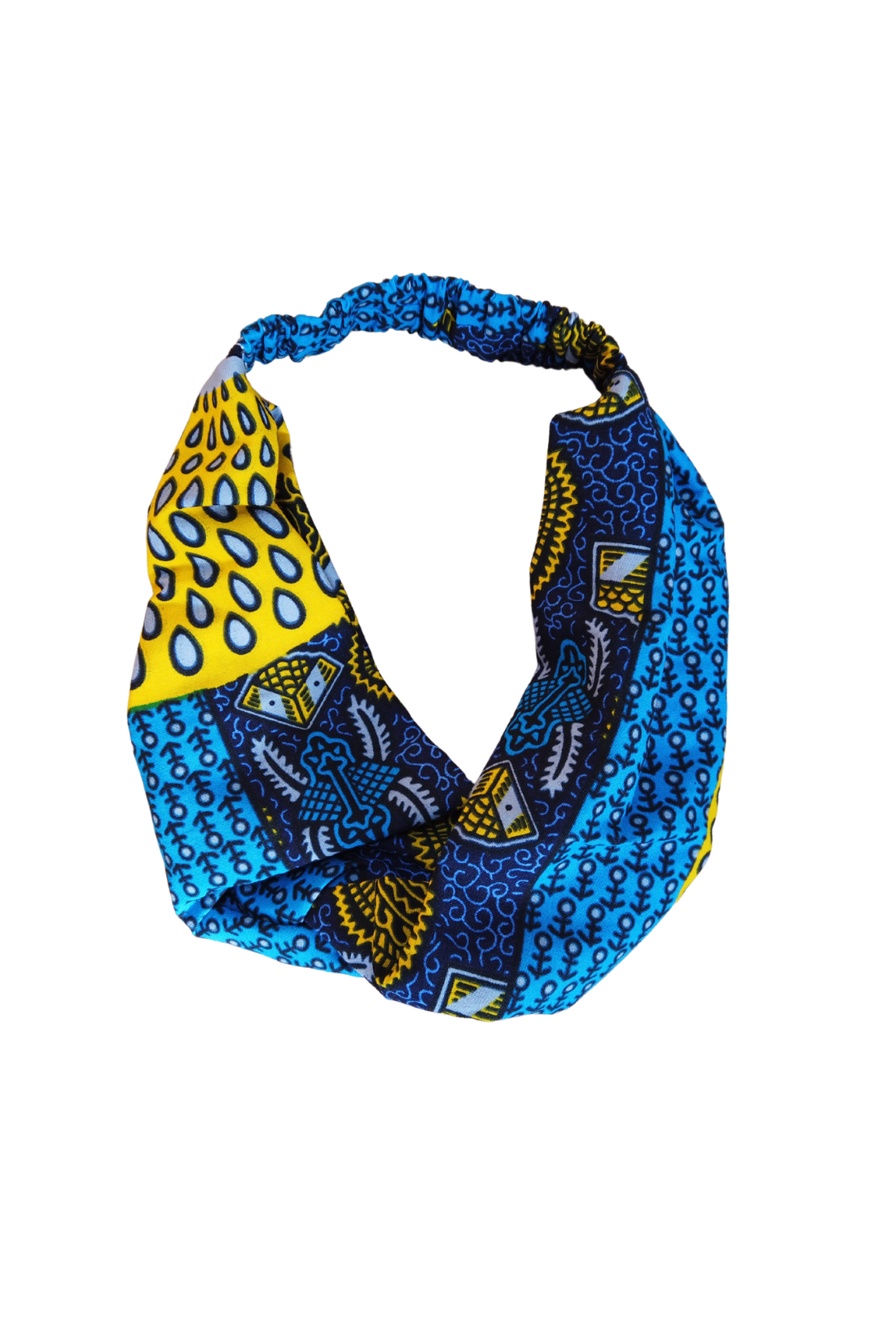 The Ultimate African Print Headband Ankara Handmade Top Knot Blue Cotton Elasticated Wide Large