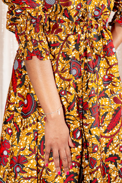 close up of Onyeka African Print Shirt Dress in Brown Ankara Dress