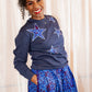 African Print Ankara Blue Stars Cotton-Blend Sweatshirt