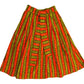 A yellow-orange striped skirt showcased with a tie belt on a clean, white background. 