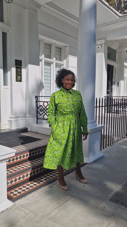 The Ultimate Onyeka African Print Shirt Dress Green Ankara Dress Clothes Pockets