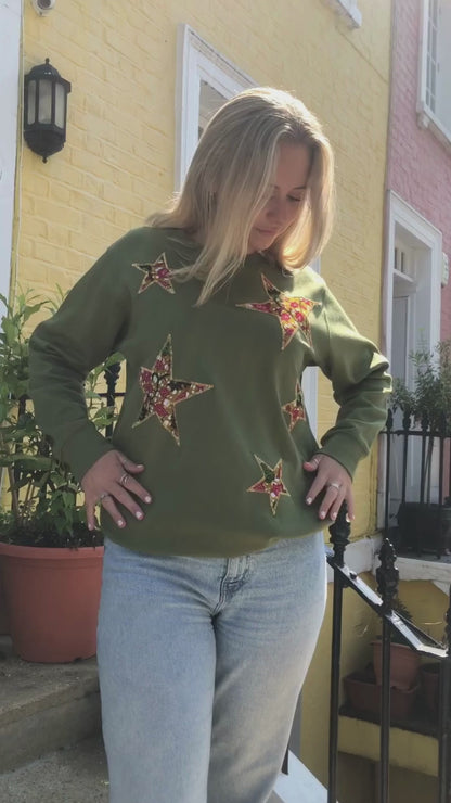 The Ultimate African Print Ankara Green Stars Cotton-Blend Sweatshirt