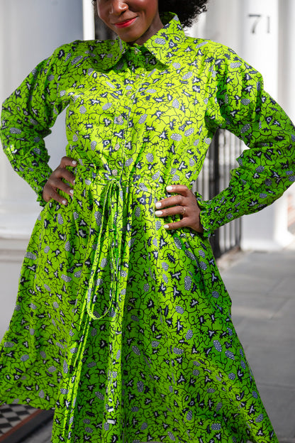 The Ultimate Onyeka African Print Shirt Dress Green Ankara Dress Clothes Pockets