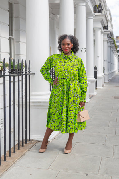 The Ultimate Onyeka African Print Shirt Dress Green Ankara Dress Clothes Pockets