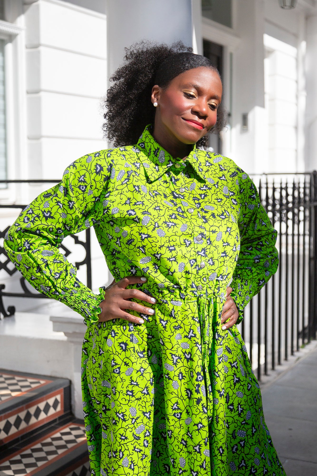 The Ultimate Onyeka African Print Shirt Dress Green Ankara Dress Clothes Pockets