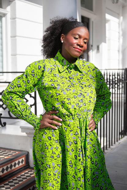 The Ultimate Onyeka African Print Shirt Dress Green Ankara Dress Clothes Pockets