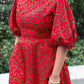 Camille African Print Puff Sleeve Dress Red
