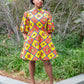 Camille African Print Puff Sleeve Dress Yellow